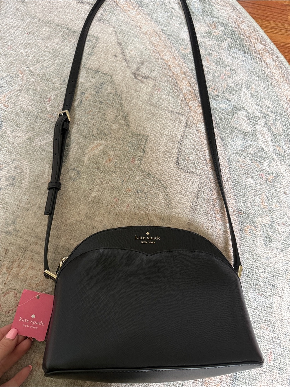 NWT! kate spade Black Leather Dome Crossbody with Gold-Tone Hardware
